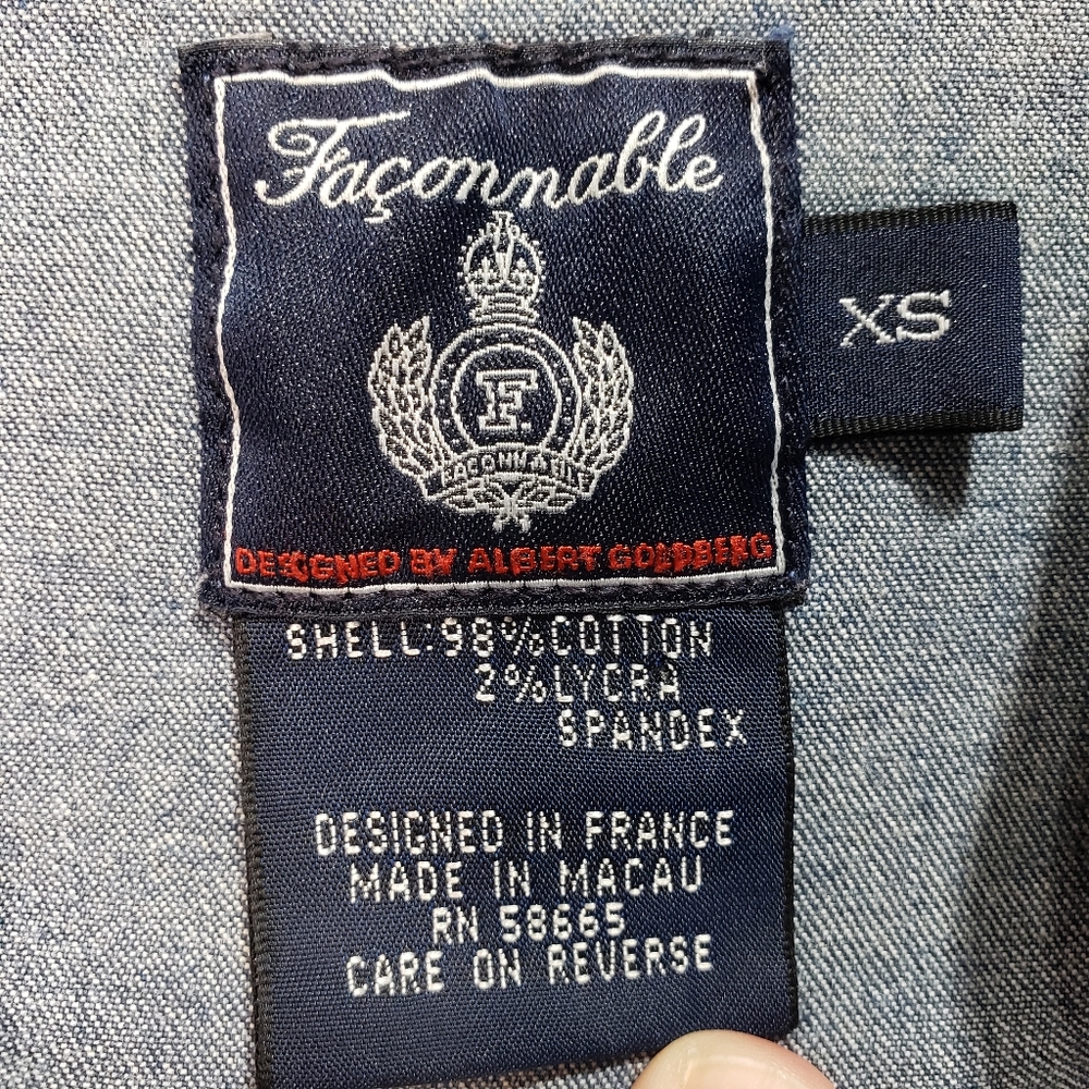 Vintage Faconnable Women's Button Up Denim Stretch Light Jacket Shirt Pockets XS - Picture 3 of 7